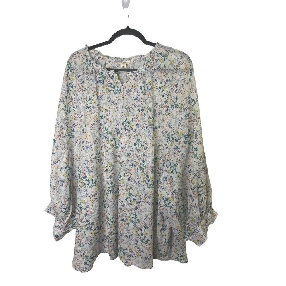 A.N.A. FLORAL TOP SHEER BALOON 3/4 SLEEVE LIGHT WEIGHT SIZE 4X